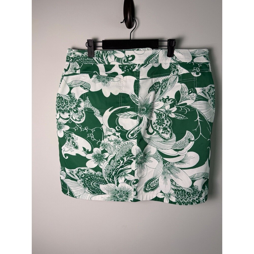 Talbots Green White Floral Skirt Womens Size 16 Golf Tennis Stretch Zip Pockets - Picture 2 of 10